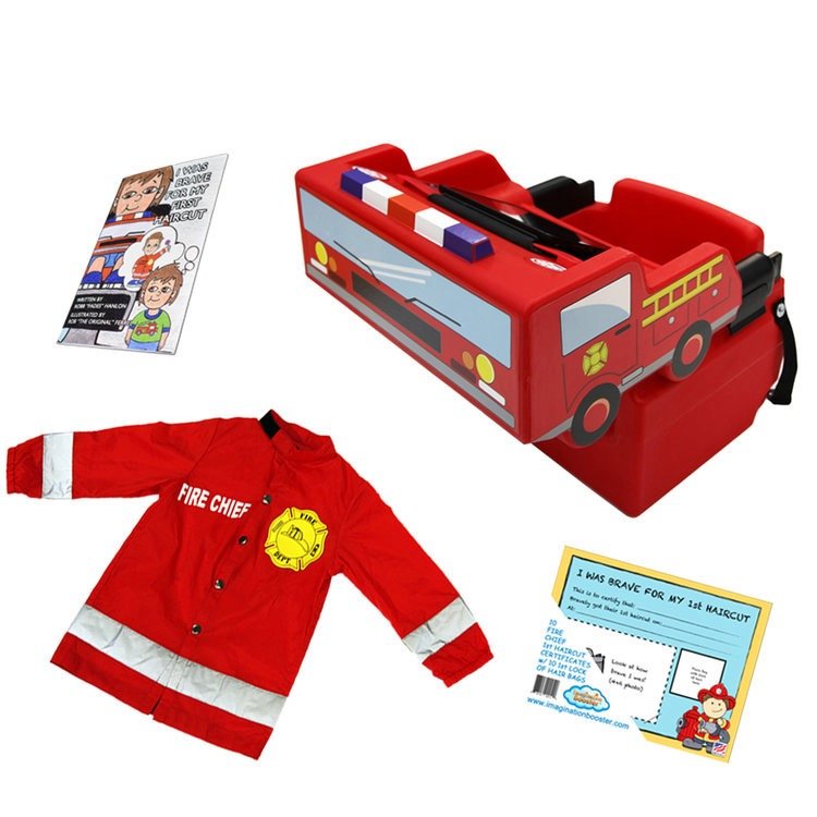 FIRE CHIEF PACKAGE - BOOSTER SEAT, HAIR CAPE, STORYBOOK, FIRST HAIRCUT CERTIFICATES (10 PACK)