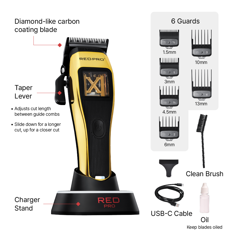 Red Pro X-King Vector Motor Cordless Clipper - Gold #VCL01