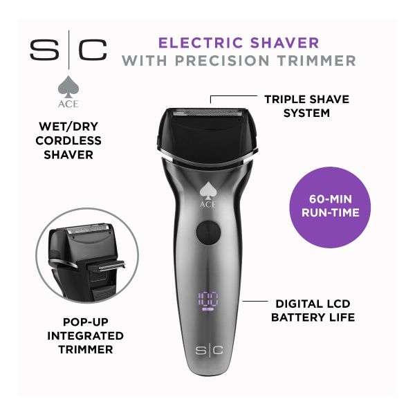 ACE 2.0 - PROFESSIONAL ELECTRIC WET OR DRY MENS SHAVER WITH INTEGRATED PRECISION POP-UP TRIMMER