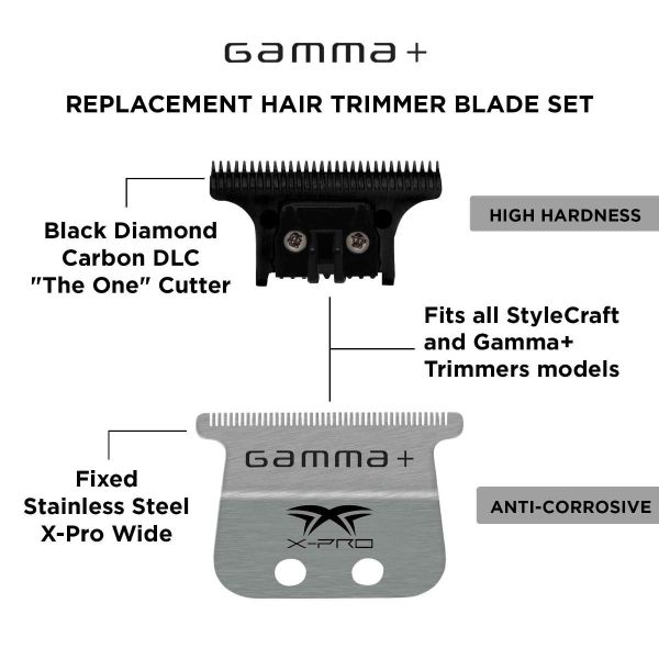 Gamma+ Fixed X-Pro Wide Stainless Steel Trimmer Blade with DLC Cutter #GP528SB