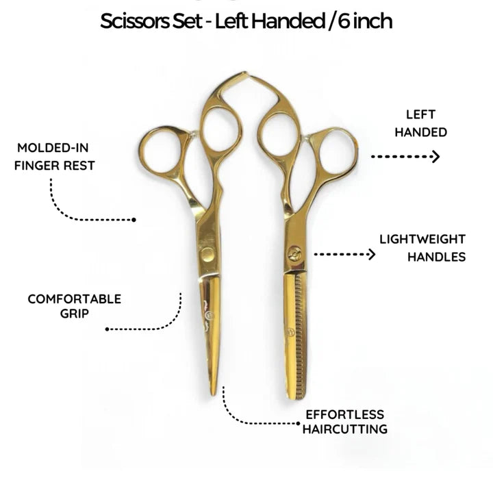 Rolda - Gold 6-inches Hair Cutting Scissors and Thinning Shears Left-Handed