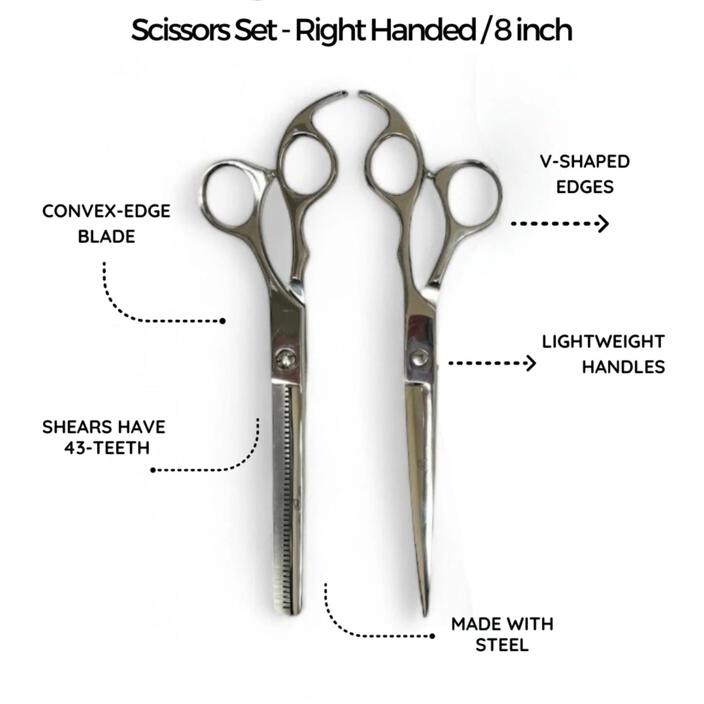 Rolda - 8 Inch Silver Hair Cutting Scissors and Thinning Shears- Right-Handed