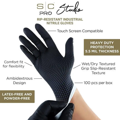 Stylecraft Studio – Professional Nitrile Latex Free Gloves with Textured Grip - 100Ct #SC336B