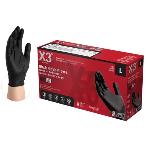 Ammex Black Nitrile Gloves #BX346100