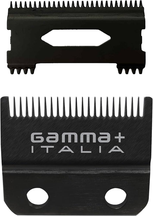 Gamma Double Black Diamond Carbon DLC Fixed Fade Clipper Blade with Shallow Tooth 2.0 Cutter Set GP534B