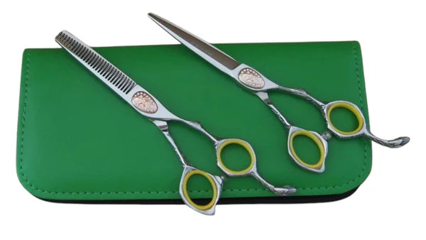 Bbold 7.5” Grooming Shear Set – Straight & Thinning Shears (Silver Finish, Dragon Handle, Green Case)