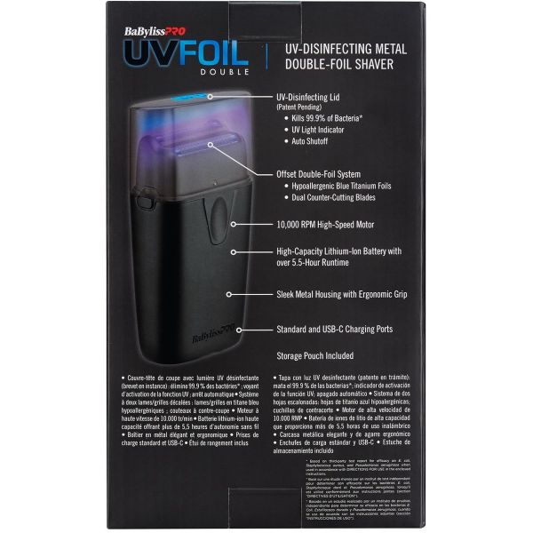 BaByliss Pro LIMITED EDITION UVFOIL UV-Disinfecting Metal Double Foil Shaver - Matte Black #FXLFS2MB