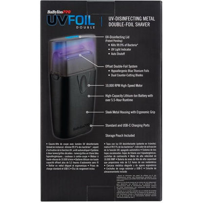 BaByliss Pro LIMITED EDITION UVFOIL UV-Disinfecting Metal Double Foil Shaver - Matte Black #FXLFS2MB