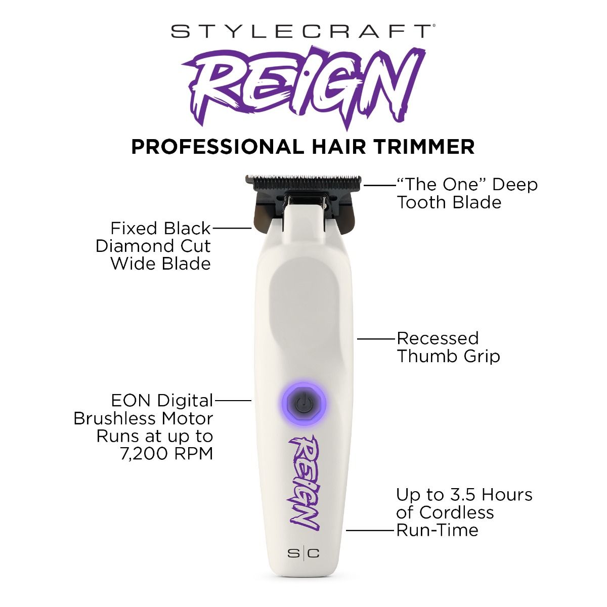 StyleCraft Reign Professional Hair Trimmer with EON Digital Brushless Motor SC422W