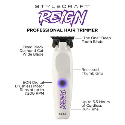 StyleCraft Reign Professional Hair Trimmer with EON Digital Brushless Motor SC422W