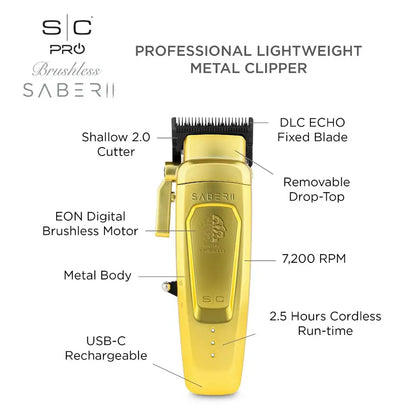 StyleCraft Saber 2 Clipper - Professional Cordless Modular Hair Clipper with High-Torque Digital Brushless Motor #SC617M