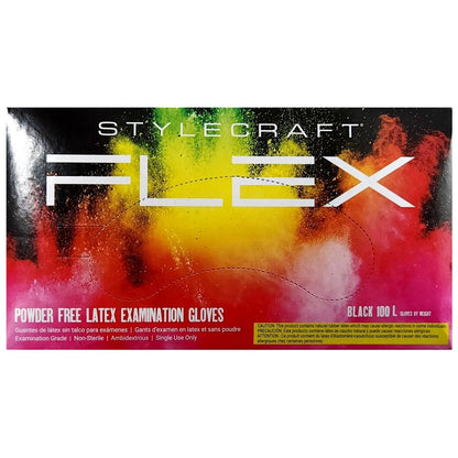 Stylecraft FLEX Powder Free Latex Examination Gloves Black-100ct