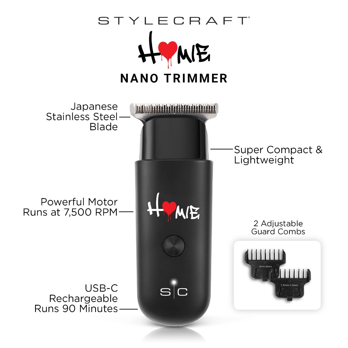 Stylecraft Pro Homie Nano Trimmer USB-C Rechargeable #SC415B