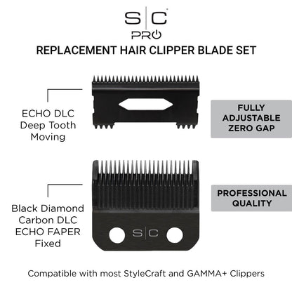 StyleCraft ECHO Fixed DLC Clipper Blade & DLC Deep Tooth Cutter Set #SC545BL