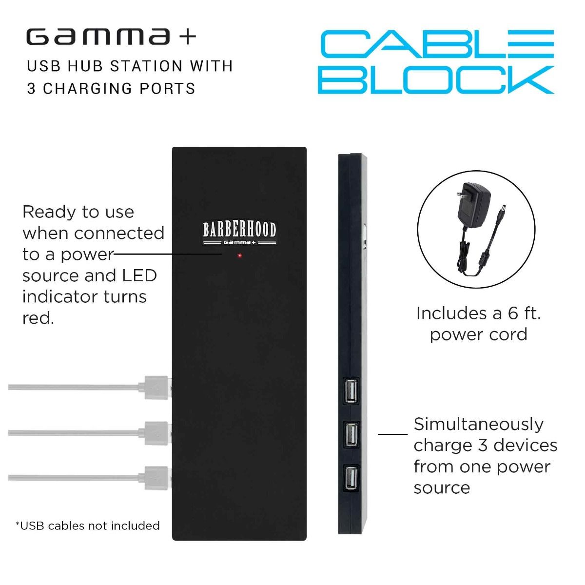 Gamma+ Cable Block USB Hub Station with 3 Charging Ports #GP304B