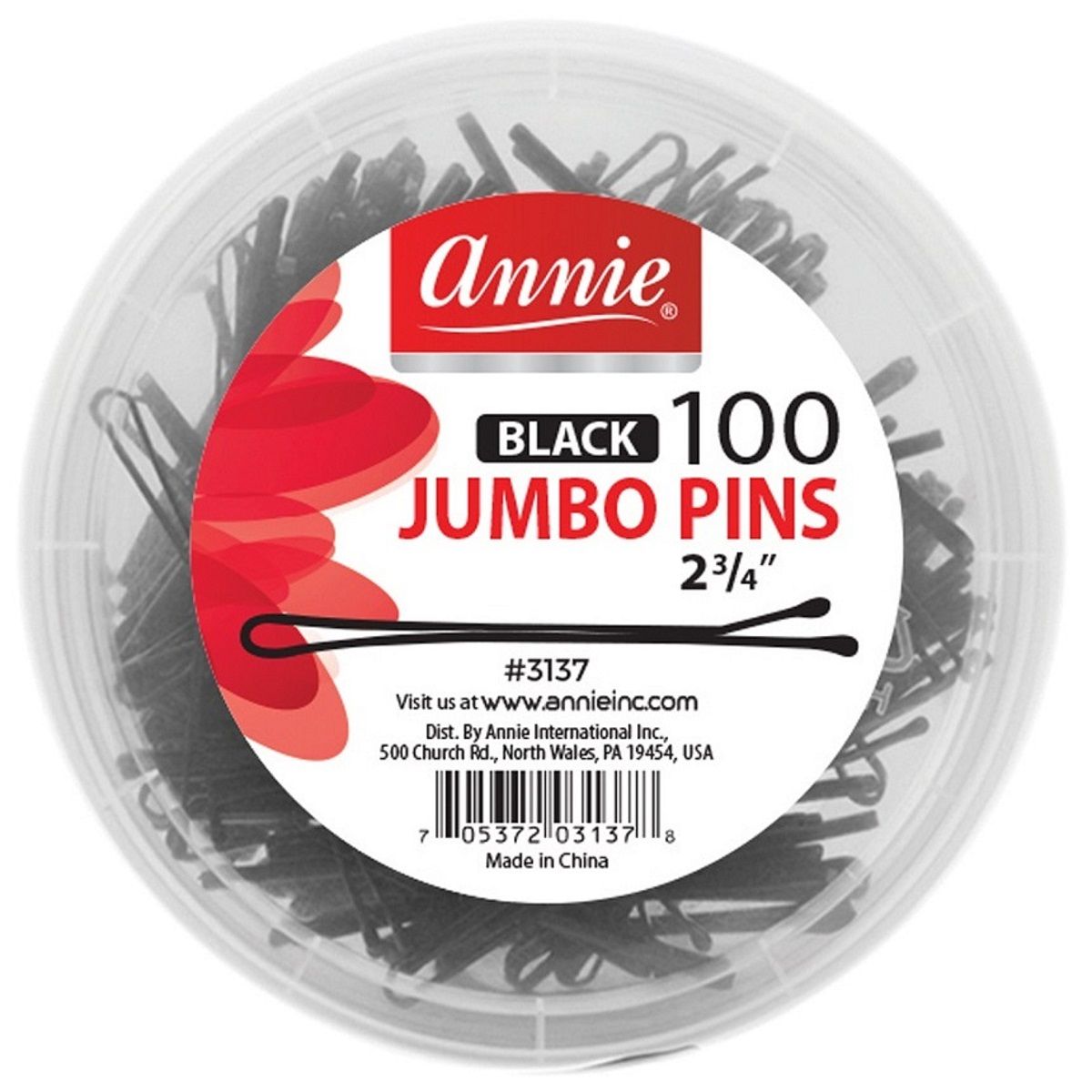 Annie 100 Jumbo Pins Jar Black - 2-3/4" #3137